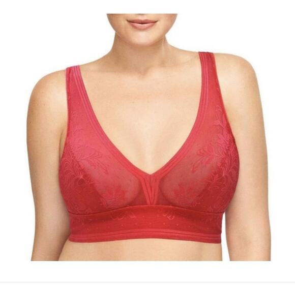 Wacoal Bralette Womens 36 Large Red Lace Mesh Wire Free Sheer Floral 810340 Sexy - Picture 1 of 5